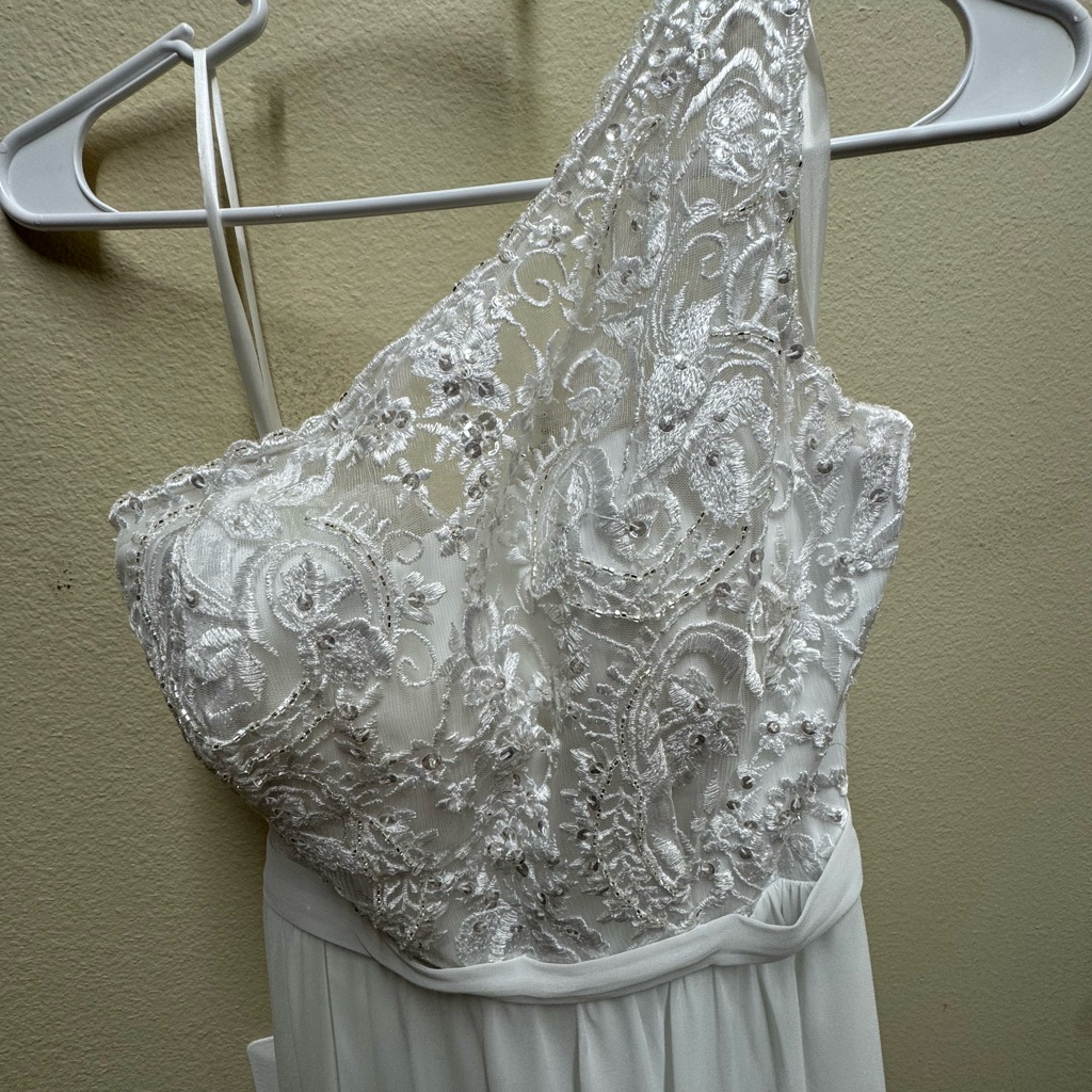 Elegant One Shoulder White Lace Dress